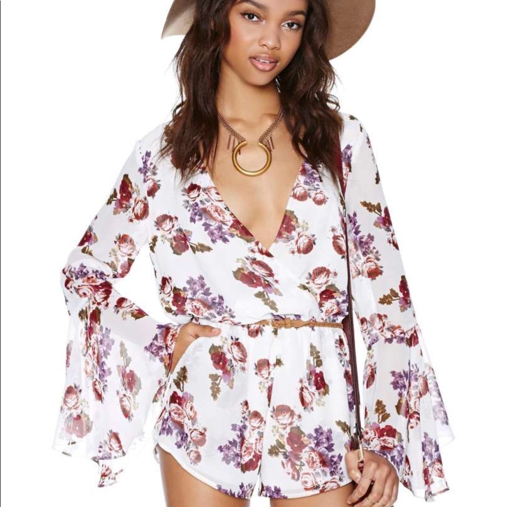 Nasty gal floral romper with bell sleeves